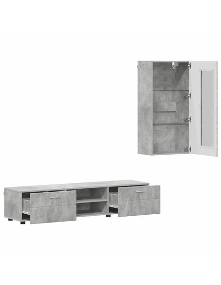 Set mobile TV con cassetto Grigio cemento Legno multistrato