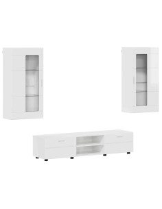 Set mobile TV con cassetto Bianco Lucido Legno multistrato 2