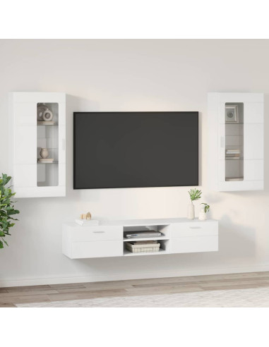 Set mobile TV con cassetto Bianco Lucido Legno multistrato