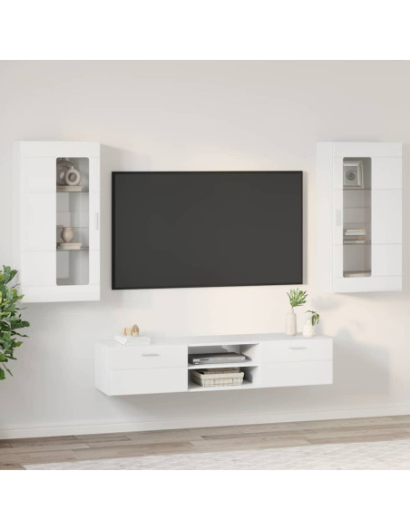 Set mobile TV con cassetto Bianco Lucido Legno multistrato