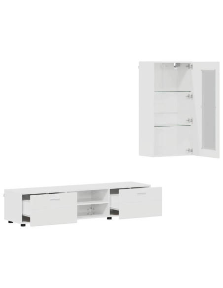 Set mobile TV con cassetto Bianco Lucido Legno multistrato