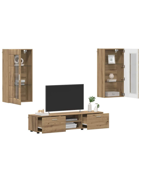 Set mobile TV con cassetto Rovere artigianale Legno multistrato