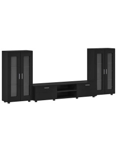 Set mobile TV con cassetto con porta Nero Legno multistrato 2