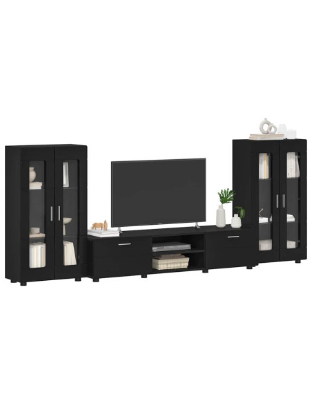 Set mobile TV con cassetto con porta Nero Legno multistrato