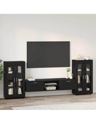 Set mobile TV con cassetto con porta Nero Legno multistrato