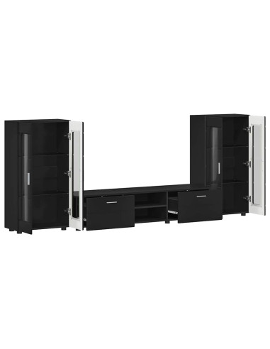 Set mobile TV con cassetto con porta Nero Legno multistrato