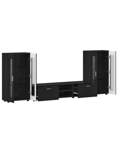Set mobile TV con cassetto con porta Nero Legno multistrato