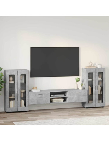 Set mobile TV con cassetto Grigio cemento Legno multistrato