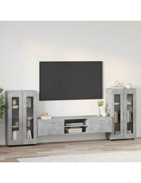 Set mobile TV con cassetto Grigio cemento Legno multistrato
