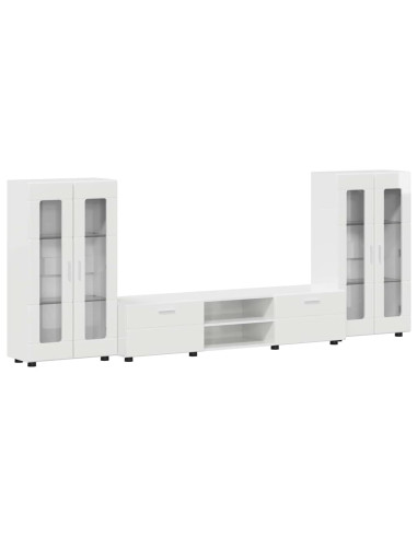 Set mobile TV con cassetto Bianco Lucido Legno multistrato