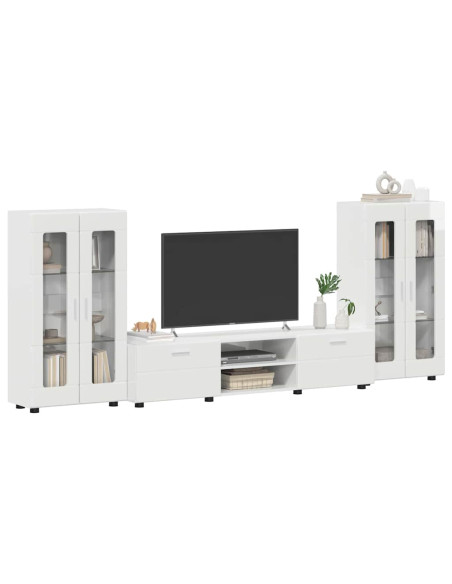Set mobile TV con cassetto Bianco Lucido Legno multistrato