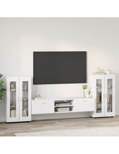 Set mobile TV con cassetto Bianco Lucido Legno multistrato