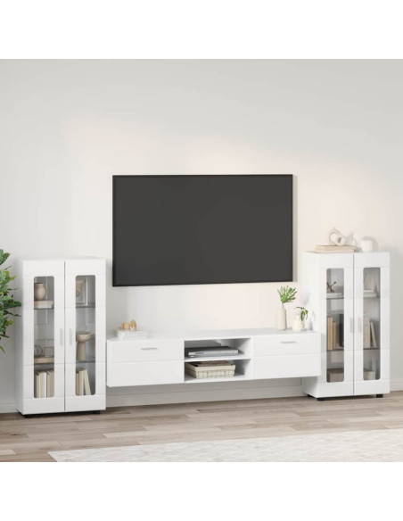 Set mobile TV con cassetto Bianco Lucido Legno multistrato