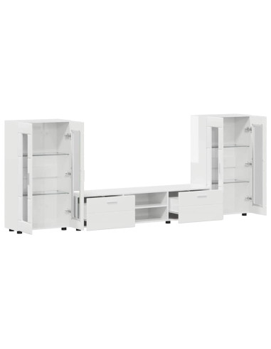 Set mobile TV con cassetto Bianco Lucido Legno multistrato