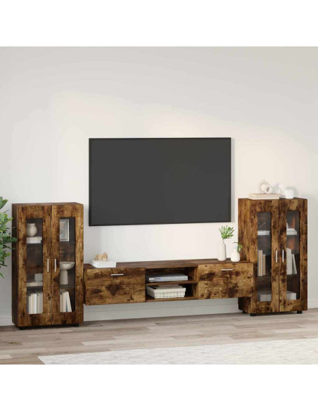 Set mobile TV con cassetto Rovere fumé Legno multistrato