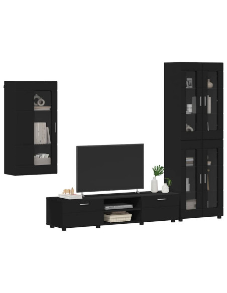 Set mobile TV con cassetto con porta Nero Legno multistrato
