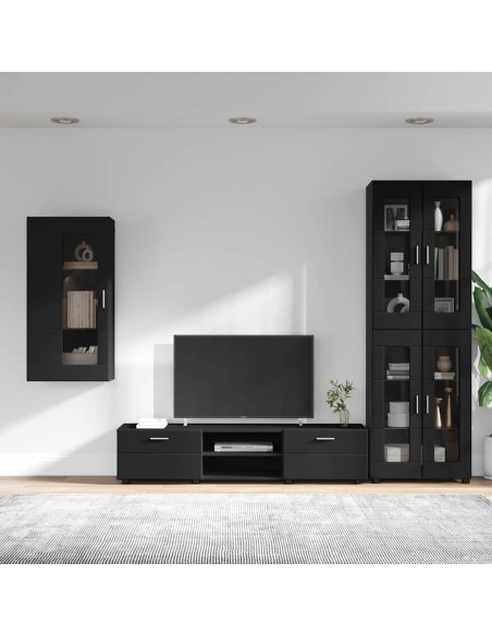 Set mobile TV con cassetto con porta Nero Legno multistrato