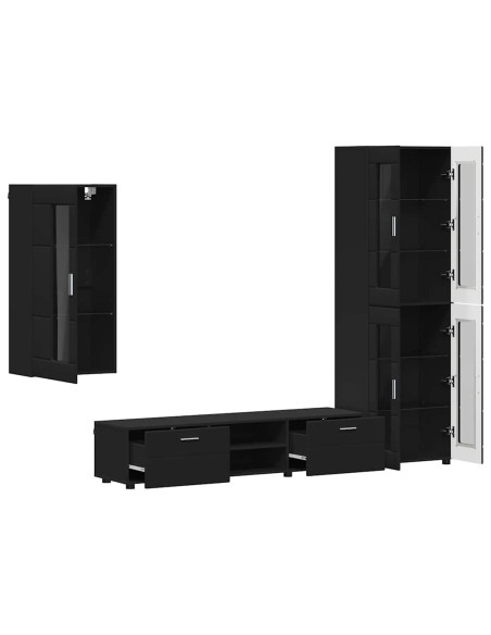 Set mobile TV con cassetto con porta Nero Legno multistrato