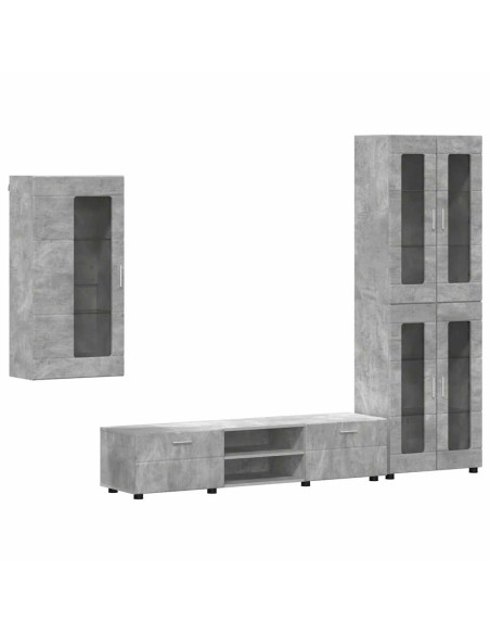 Set mobile TV con cassetto Grigio cemento Legno multistrato