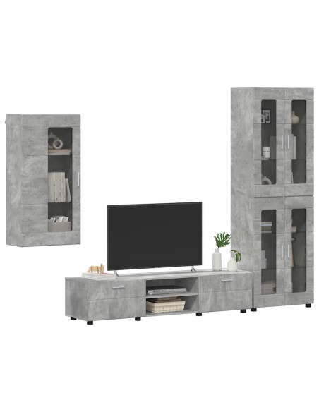 Set mobile TV con cassetto Grigio cemento Legno multistrato