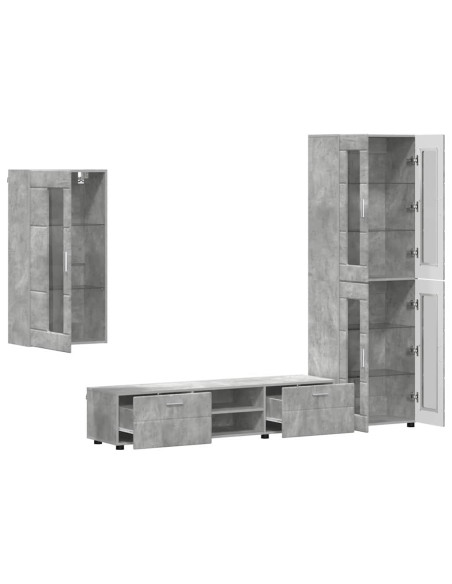 Set mobile TV con cassetto Grigio cemento Legno multistrato