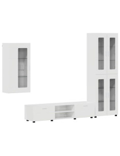 Set mobile TV con cassetto Bianco Lucido Legno multistrato 2