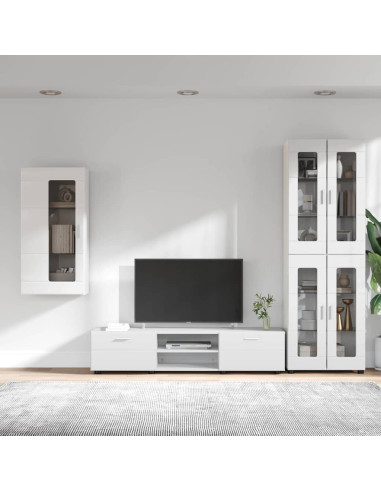 Set mobile TV con cassetto Bianco Lucido Legno multistrato