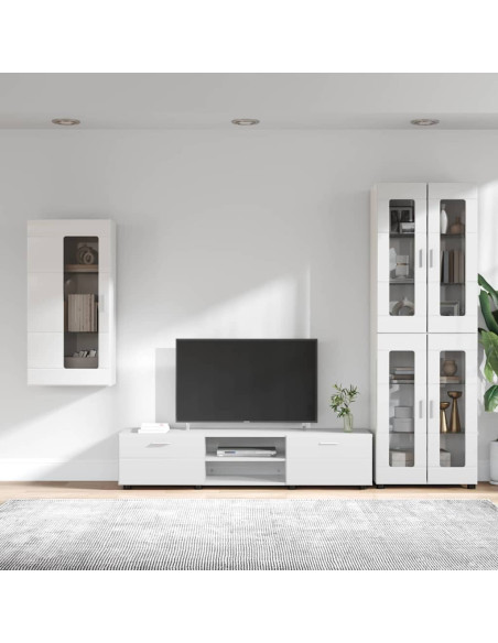Set mobile TV con cassetto Bianco Lucido Legno multistrato