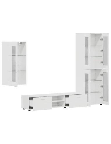 Set mobile TV con cassetto Bianco Lucido Legno multistrato