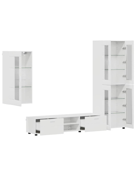 Set mobile TV con cassetto Bianco Lucido Legno multistrato