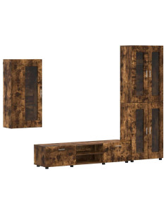 Set mobile TV con cassetto Rovere fumé Legno multistrato 2