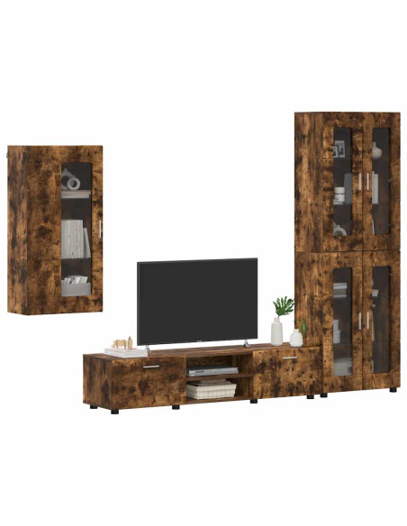 Set mobile TV con cassetto Rovere fumé Legno multistrato