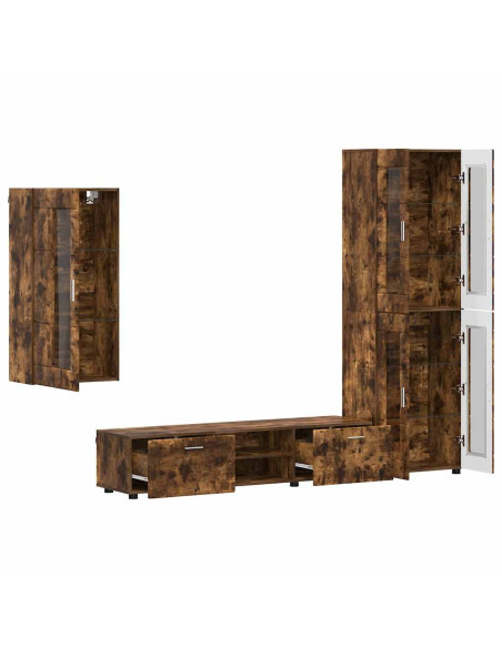 Set mobile TV con cassetto Rovere fumé Legno multistrato