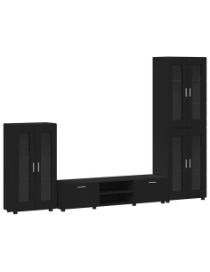 Set mobile TV con cassetto con porta Nero Legno multistrato 2