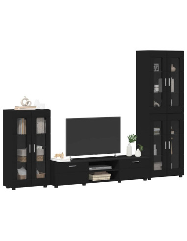 Set mobile TV con cassetto con porta Nero Legno multistrato