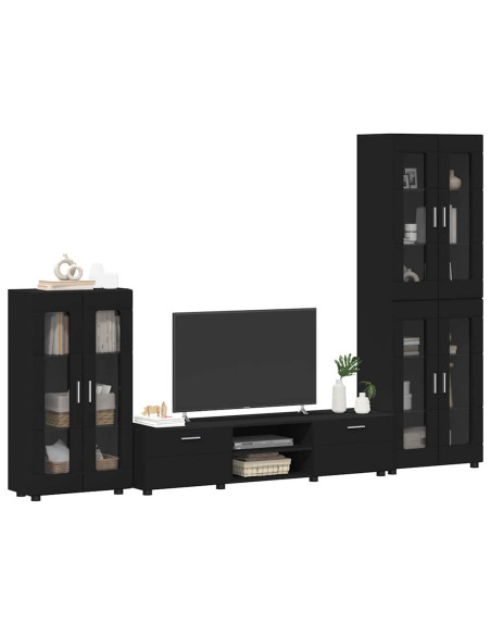 Set mobile TV con cassetto con porta Nero Legno multistrato