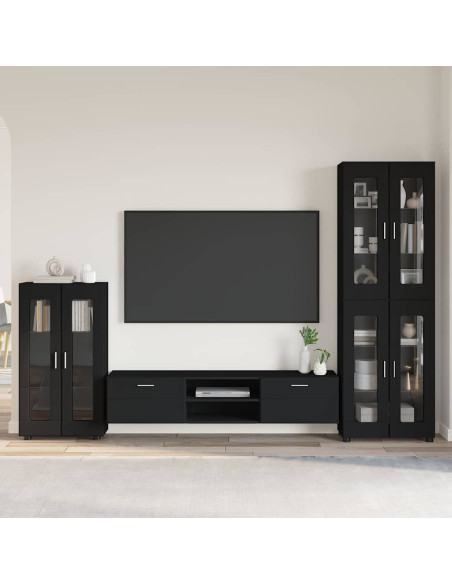 Set mobile TV con cassetto con porta Nero Legno multistrato