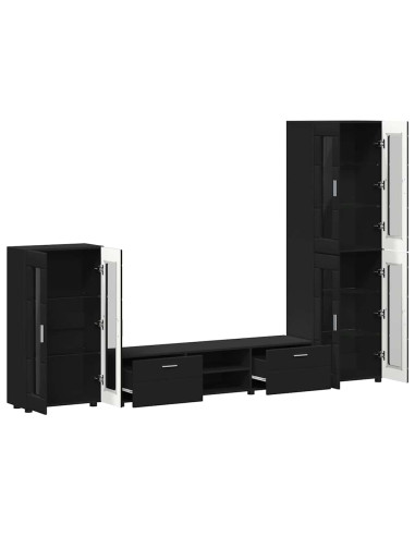 Set mobile TV con cassetto con porta Nero Legno multistrato