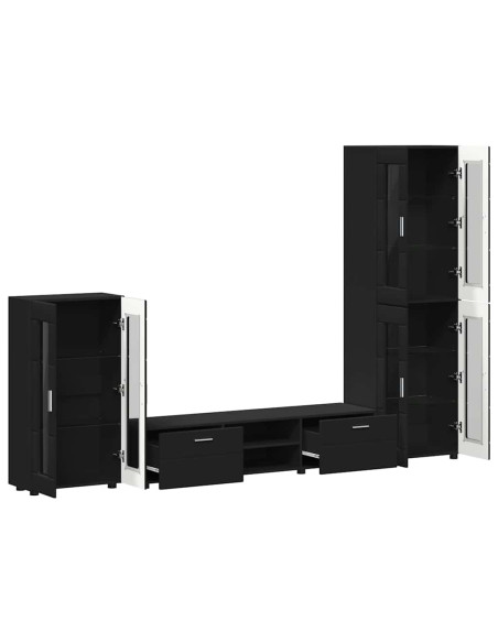 Set mobile TV con cassetto con porta Nero Legno multistrato