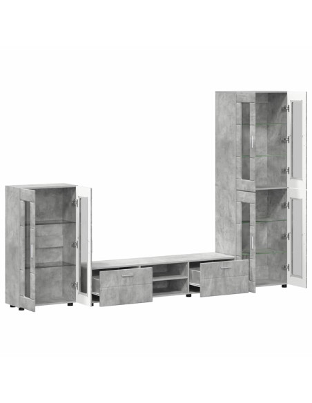 Set mobile TV con cassetto Grigio cemento Legno multistrato