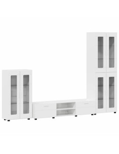 Set mobile TV con cassetto Bianco Lucido Legno multistrato 2
