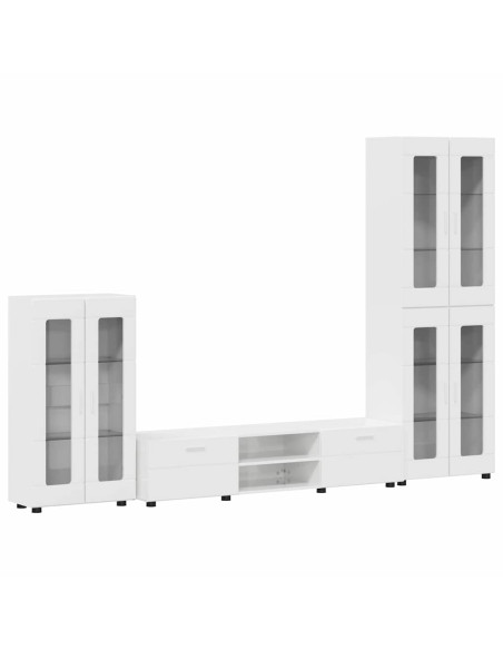 Set mobile TV con cassetto Bianco Lucido Legno multistrato