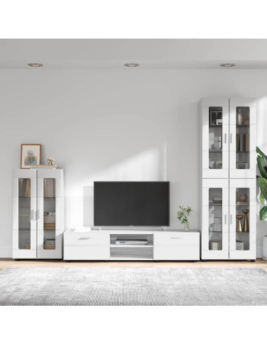 Set mobile TV con cassetto Bianco Lucido Legno multistrato