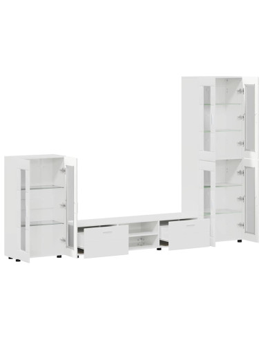 Set mobile TV con cassetto Bianco Lucido Legno multistrato