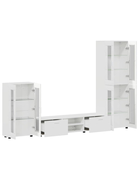 Set mobile TV con cassetto Bianco Lucido Legno multistrato