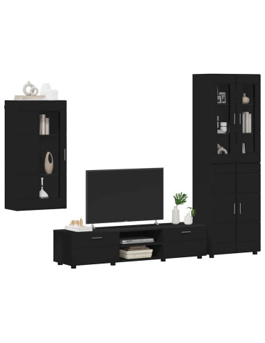 Set mobile TV con cassetto con porta Nero Legno multistrato