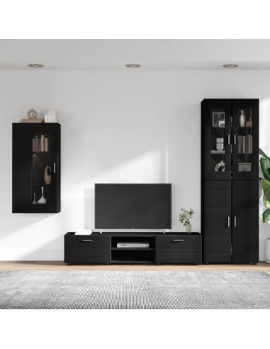 Set mobile TV con cassetto con porta Nero Legno multistrato