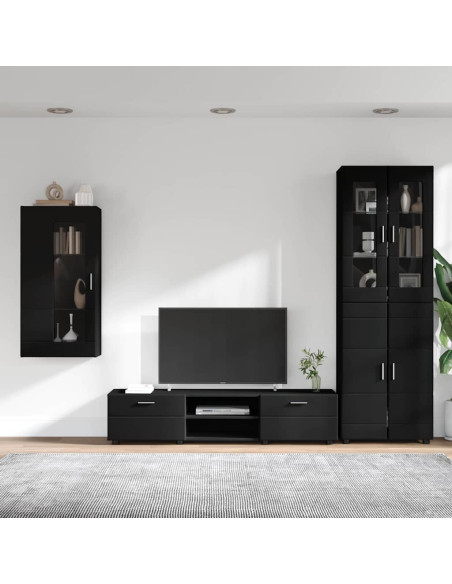 Set mobile TV con cassetto con porta Nero Legno multistrato
