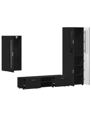Set mobile TV con cassetto con porta Nero Legno multistrato