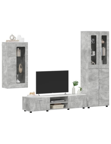 Set mobile TV con cassetto Grigio cemento Legno multistrato